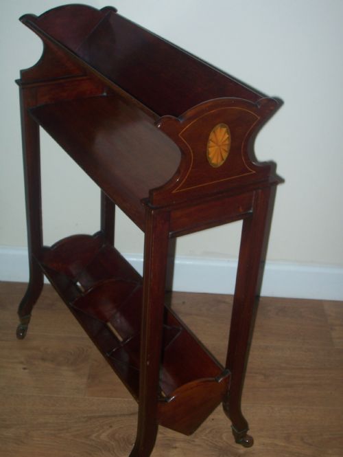 Inlaid Mahogany Double Book Rack or Trough