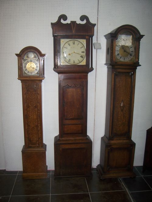 fig 1. RARE CONVEX DIAL 19TH CENTURY OAK & MAHOGANY INLAID LONGCASE