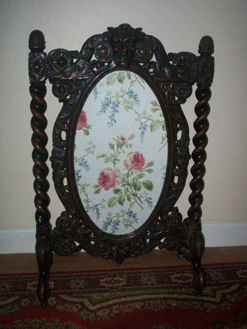 Victorian Ornately Carved Oak Firescreen