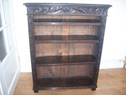 Victorian Carved Oak Open Bookcase