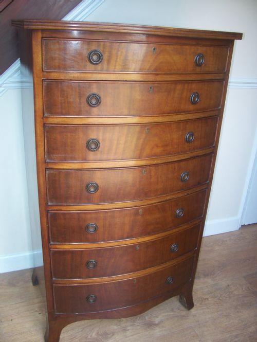 Tall Bow Front Mahogany Chest of Drawers