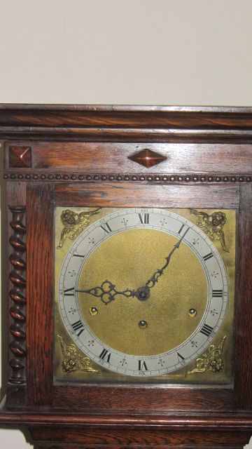 fig 2. CHARMING HONEY COLOURED JACOBEAN STYLE 8 DAY OAK CASED GRANDMOTHER CLOCK