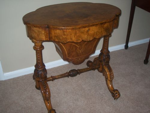 Victorian Burr Walnut Sewing Table
