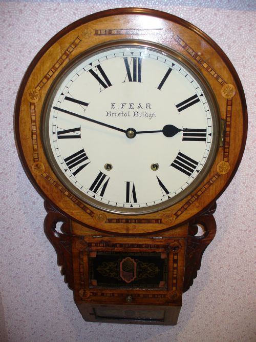 Tunbridgeware Inlaid Wall Clock by Edwin Fear an Important Clockmaker from Bristol - 1842-98