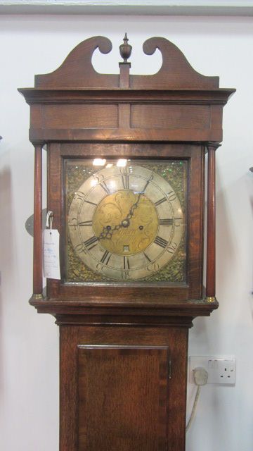 Early Georgian 11.5in Square Brass 8 Day Oak Longcase Clock