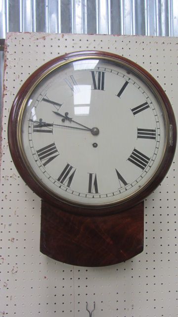 Fine 19th C Flame Mahogany Fusee Drop Dial Wall Clock