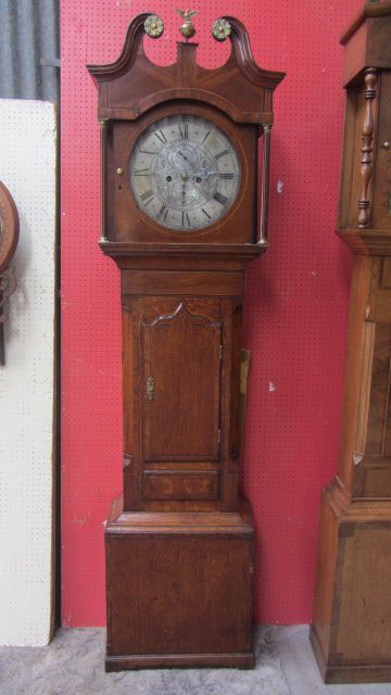 6ft 9in Silvered Dial Georgian 8 Day Oak Longcase Clock

