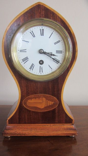Edwardian Shell & Inlaid Balloon Shaped Clock
