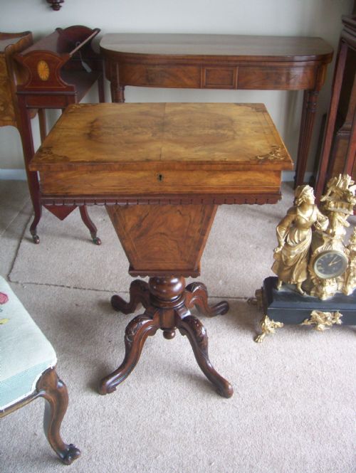 Victorian Burr Walnut Sewing Table