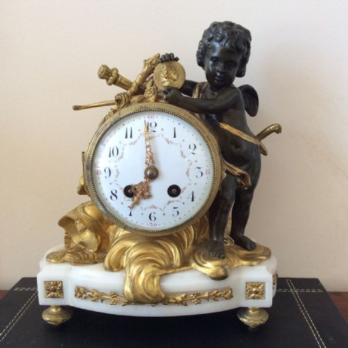 Petite Gilt Ormolu & Bronze Cherub Mantle Clock