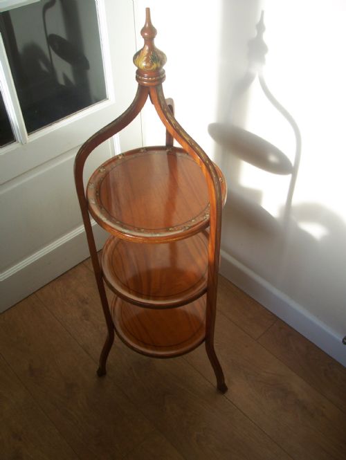 Victorian Floral Painted Satinwood 3 Tier Cakestand