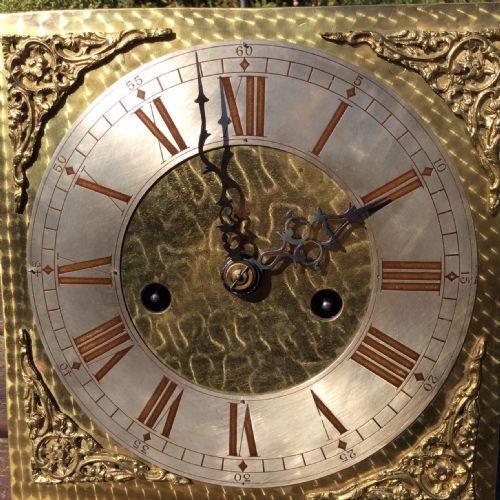 fig 1. Georgian Grandfather movement fitted in a Petite Oak Case with 8 Inch Brass Dial