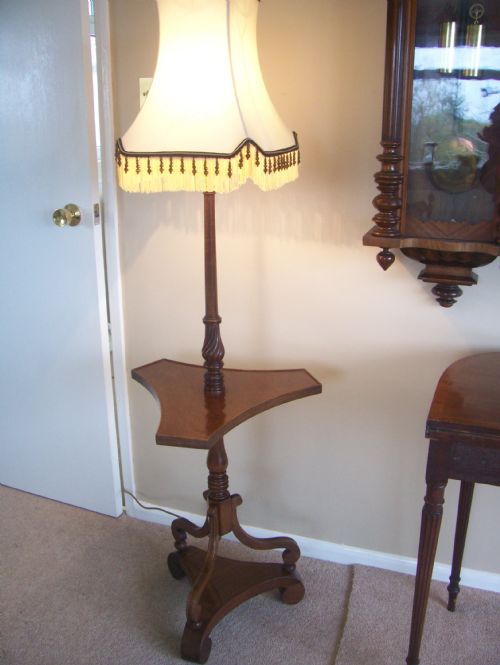 Mahogany Standard Lamp with Shelf C1910