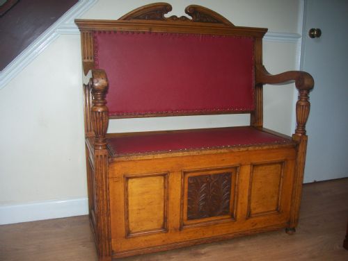 Victorian Oak Box Settle or Hall Seat
