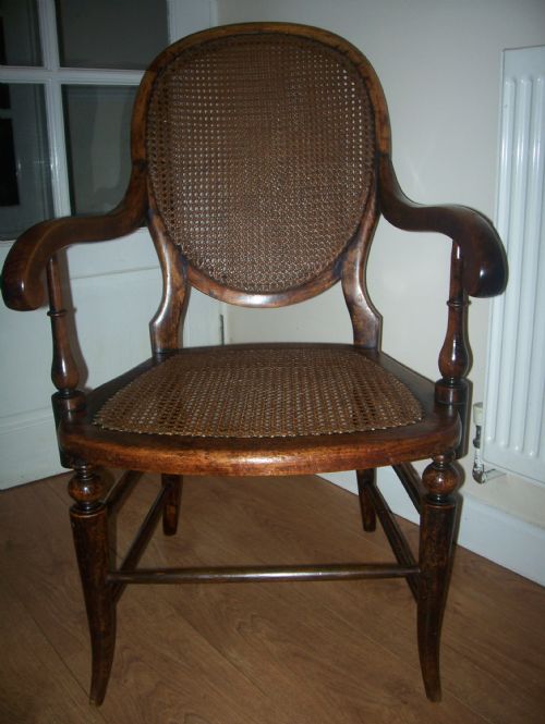 Victorian Open Arm Chair with Caned Seat and Back