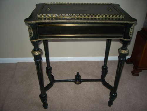C19 French Ebonised Brass Inlaid Jardiniere Planter Original Liner