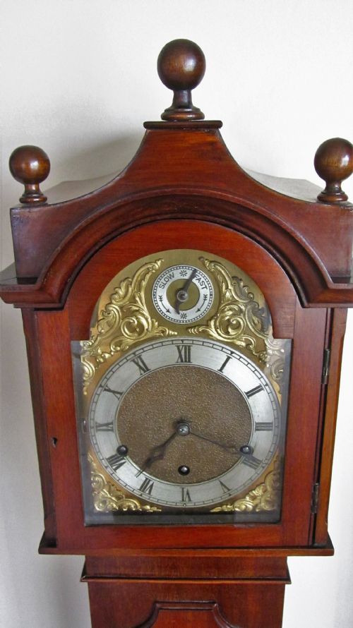 fig 1. STUNNING MUSICAL MINIATURE LONGCASE OR GRAND-DAUGHTER CLOCK. CIRCA 1900. Delivery & Set Up Service Available