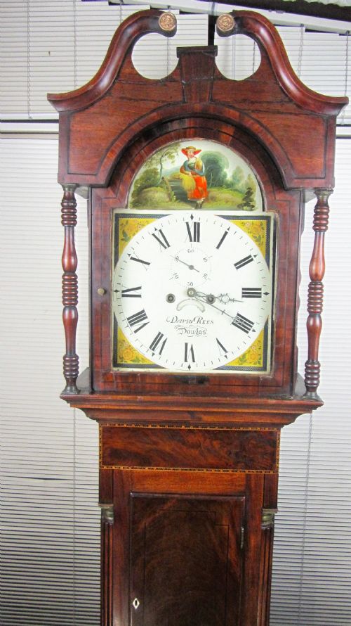 Flame Mahogany with Inlay 8 Day Longcase (Long Case ) Grandfather Clock with Painted Dial - Delivery & Set Up Service Availabe