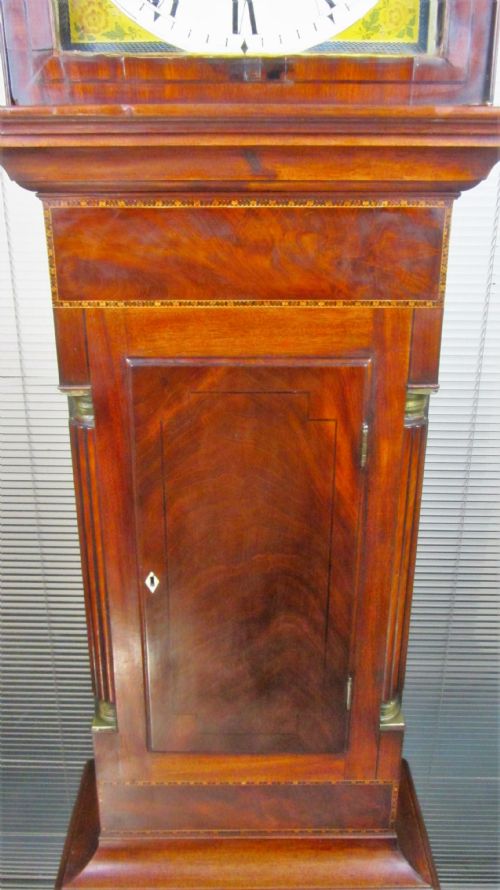 fig 1. FLAME MAHOGANY WITH INLAY 8 DAY LONGCASE (LONG CASE ) GRANDFATHER CLOCK WITH PAINTED DIAL - DELIVERY & SET UP SERVICE AVAILABE