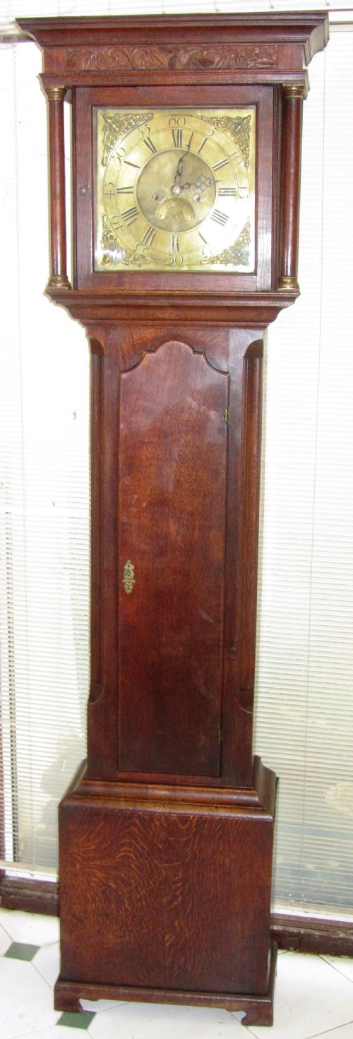 Numbered Early Georgian 8 Day Oak Longcase / Grandfather Clock - "At the Sign of the Clock" Thomas Hampson of Wrexham - 80.25in High