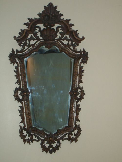 Carved Ornate Walnut Italian Wall Mirror