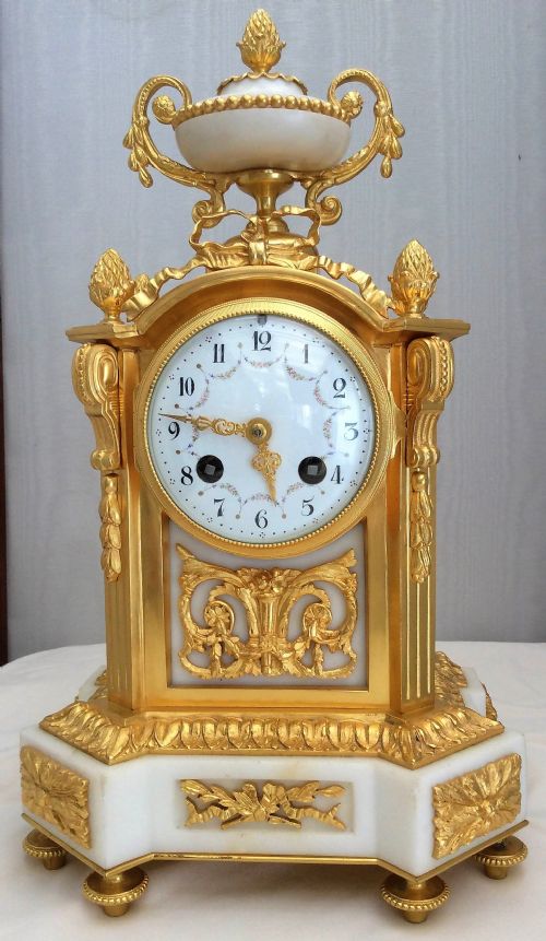Gilt Ormolu & White Marble 19th C. French Mantle Clock of High Quality & Attractive Proportions