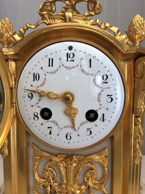 fig 1. GILT ORMOLU & WHITE MARBLE 19TH c. FRENCH MANTLE CLOCK OF HIGH QUALITY & ATTRACTIVE PROPORTIONS