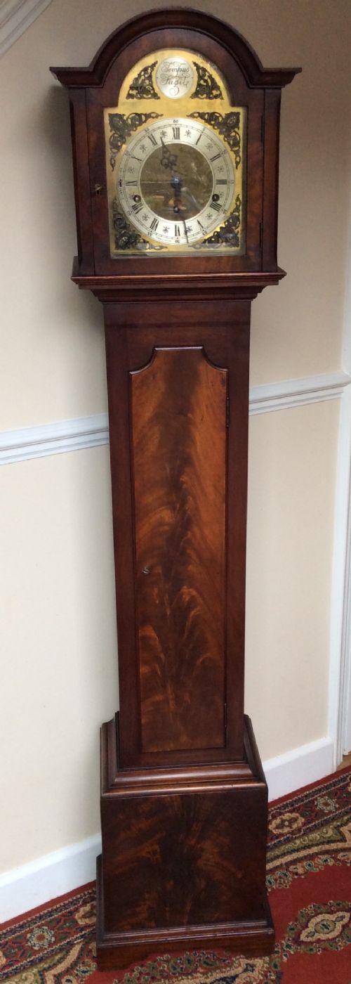 Charming Edwardian Mahogany Brass Dial Musical Grandmother / Daughter or Miniature Long Case ( Longcase ) Grandfather Clock