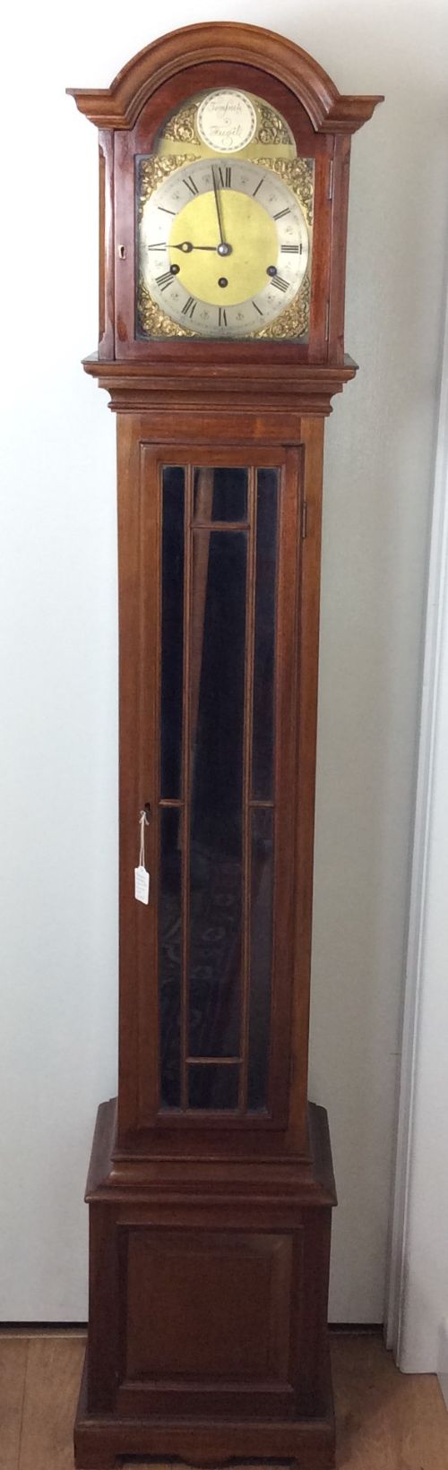 Charming Good Quality Edwardian Glass Door Westminster Chiming Mahogany Grandmother or Miniature Long Case ( Longcase ) Grandfather Clock