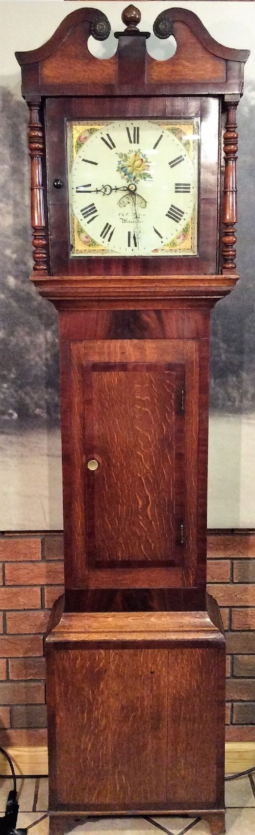 Late 18th/early 19th C. George III Oak with Mahogany Bell Striking Long Case Grandfather Longcase Clock by John & Edward Mason of Worcester