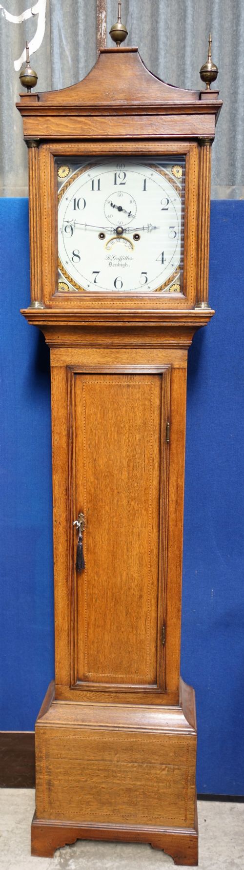 Inlaid Late 18th C. George III Light Oak  Cased 8 Day Long Case Grandfather ( Longcase Clock ) - Griffiths of Denbigh