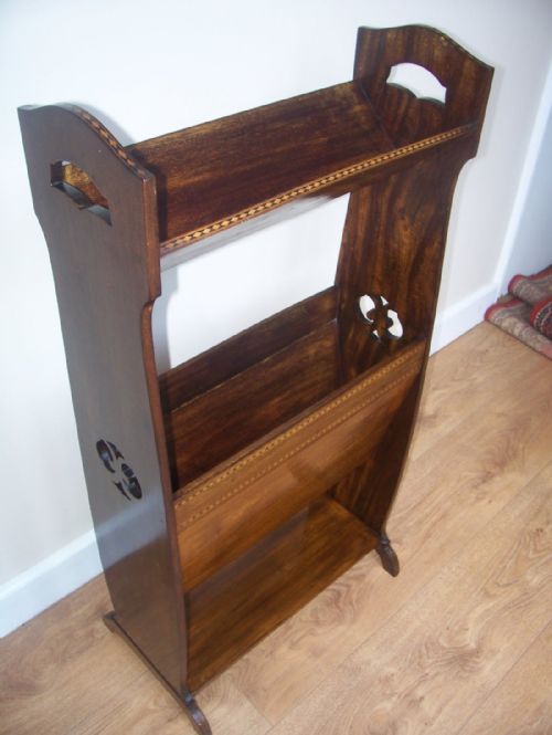 Edwardian Mahogany Inlaid Book Trough Magazine Stand