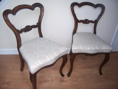 Pair Victorian Rosewood Balloon Back Upholstered Chairs