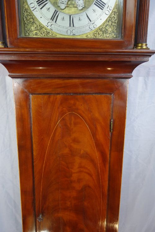 fig 1. GEORGE II Circa 1740 FLAME MAHOGANY LONGCASE OR GRANDFATHER CLOCK BY PAT COCK OF NOTTINGHAM (EARLY GEORGIAN)