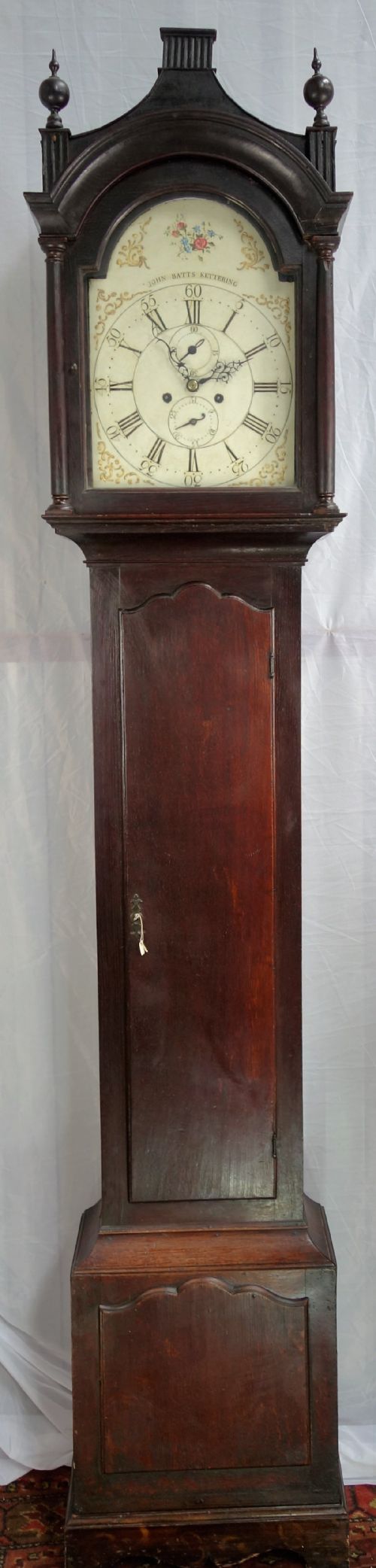 George III Mahogany Cased Longcase or Grandfather Clock by John Bates (Batts) of Kettering with Attractive Floral Dial Circa 1780-90