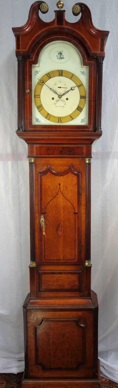 Mid 19th Century Oak & Mahogany Longcase or Grandfather Clock with London Regency Tendancies by Petts of Hertford