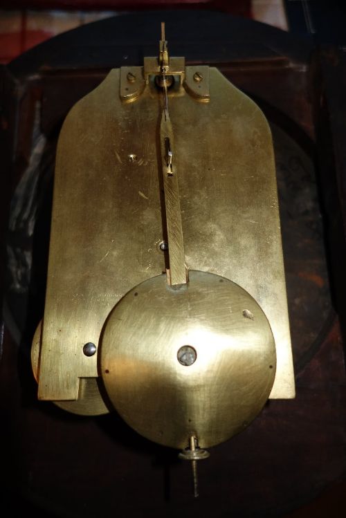 fig 1. Mid 19th c Slim Mahogany Fusee Railway or School Type Wall or Dial Clock