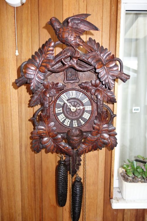 Well Carved 19th C. Black Forest Cuckoo Twin Weight Wall Clock