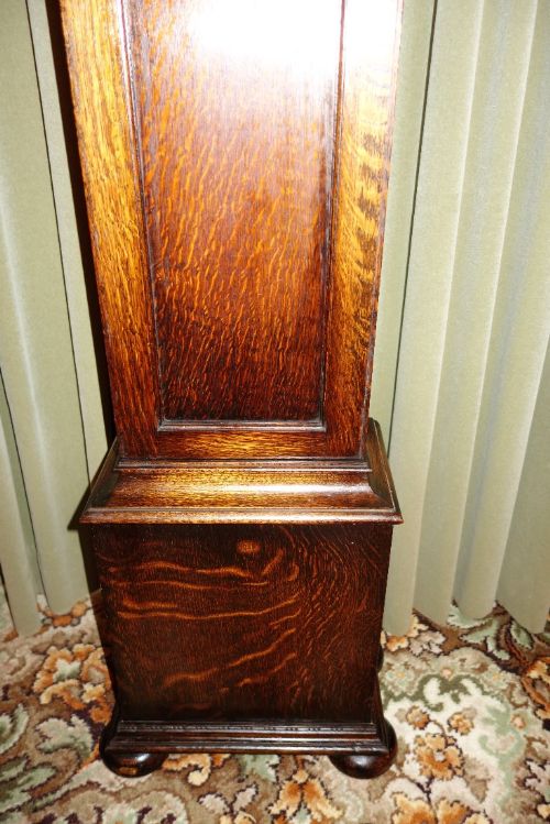 fig 1. Late 19th/Edwardian c Barley Twist Oak Cased Grandmother or small Longcase/Grandfather Chiming Clock