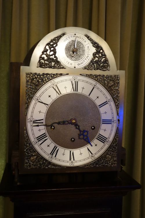fig 1. 1920's Oak Chiming Grandmother or small Grandfather Longcase Clock - Retailed by Barkers the Famous Kensington London Departmental Shop.
