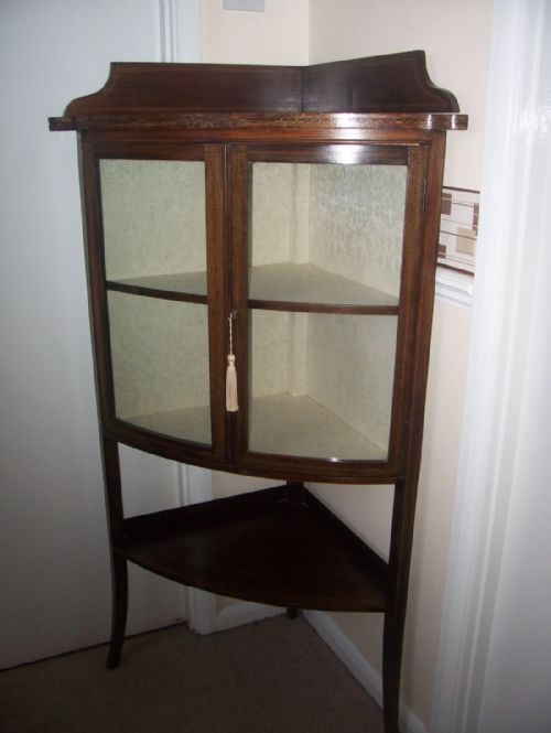 Inlaid Mahogany Floor Standing Bow Front Corner Dispay Cabinet Cupboard