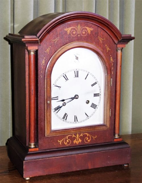 19th C. Wurttemberg Musical Mahogany Chiming Bracket / Mantle Clock with Inlay