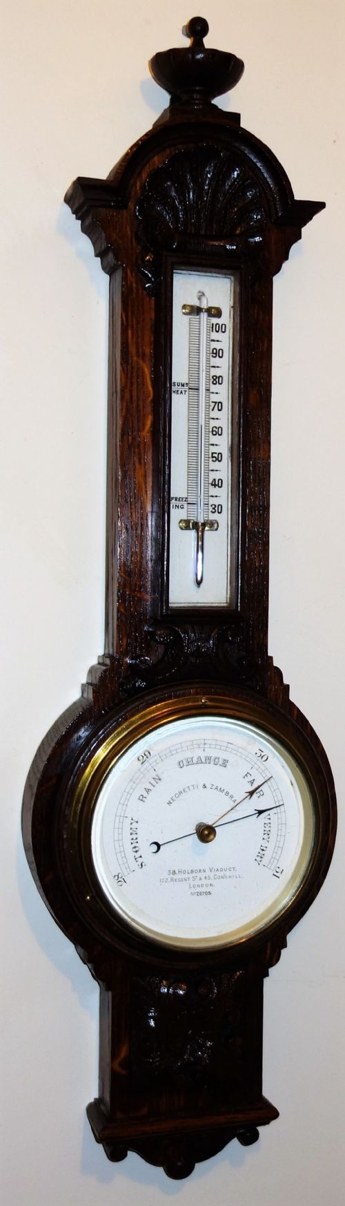 Slim Oak Cased Barometer by Negretti & Zambra 19th C. Circa 1872-1890