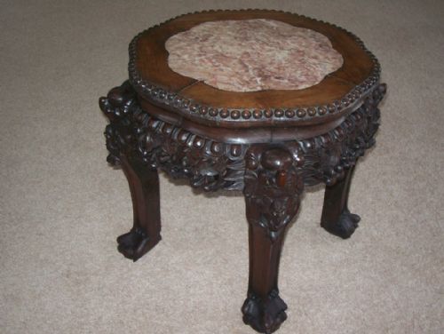 Late C19th Chinese Carved Marble Top Urn Stand Table