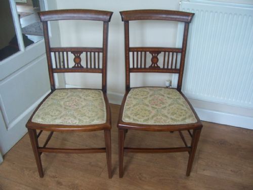 Pretty Pair of Small Inlaid Mahogany Chairs