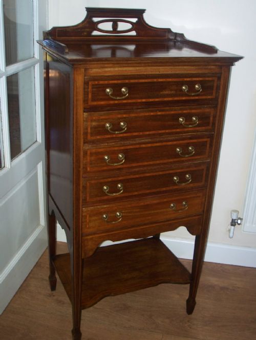 Edwardian Mahogany 5 Drawer Sheet Music Filing Cabinet