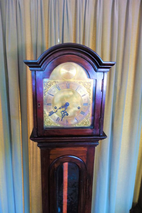fig 2. Fine Edwardian Mahogany Grandmother or Miniature Grandfather Longcase Clock by Cottell Brothers Swindon (see photo of shop)