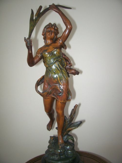 French Painted Spelter Figure Naiade by Kossowski C 1920