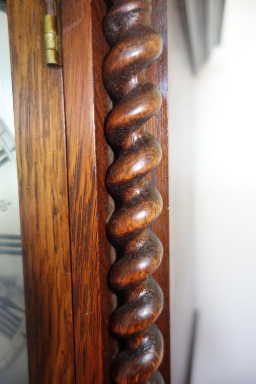 fig 1. Delightful Barley Twist Oak Cased Grandmother Longcase Clock with Silvered Dial & Strike/Silent -Late 19th / Early 20th Century