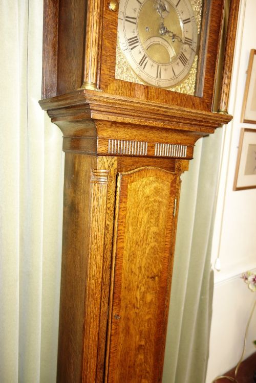 fig 1. 18th Century George II or Early III Oak Cased Grandfather Longcase Clock with Brass Dial & Silvered Dial - John Taylor Kirby Stephen Westmoreland